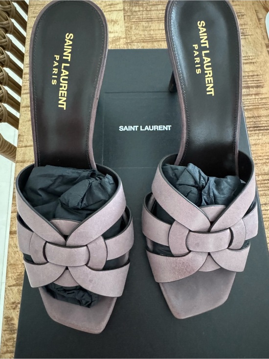 Saint Laurent Shoes - Saint Laurent Mauve Suede Woven Knot Slide Mules